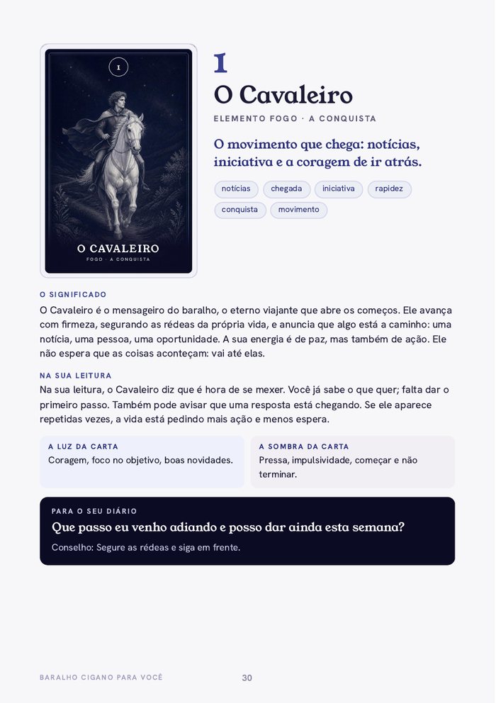 Página da carta O Cavaleiro