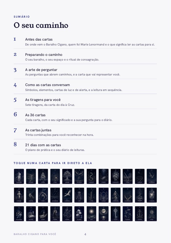 Sumário com as 36 cartas